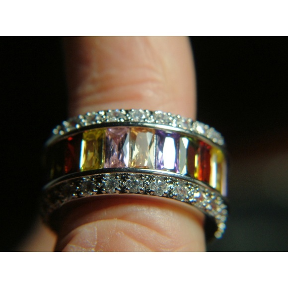 Multicolor Platinum Ring Set With CZ - Picture 8 of 8